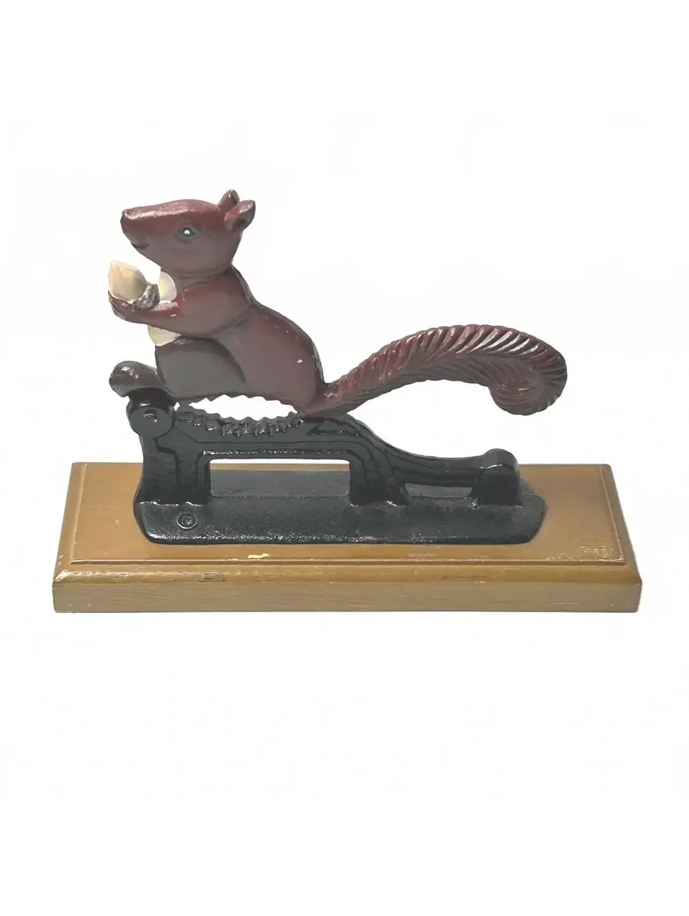 Vintage Cast Iron Squirrel Nutcracker on Wooden Base